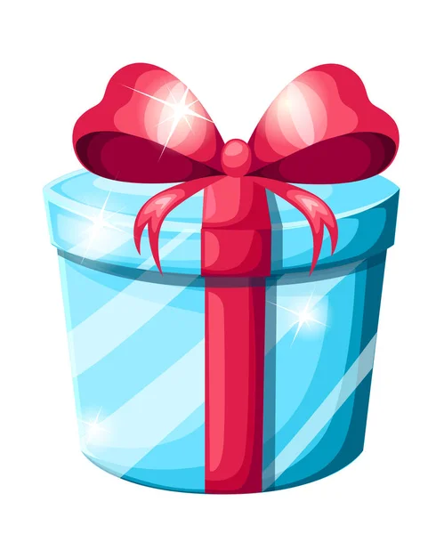 Caixa Presente Redonda Com Arco Vermelho Recipiente Natal Azul Ilustração — Vetor de Stock