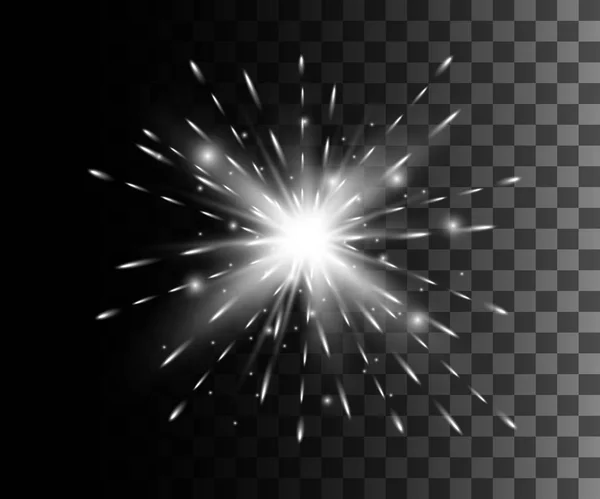 孤立した白の透明効果 レンズフレア キラキラ ライン 太陽フラッシュとスパークと星を輝き イラスト テンプレート アート デザインのクリスマスのバナーを記念して 魔法フラッシュ — ストックベクタ