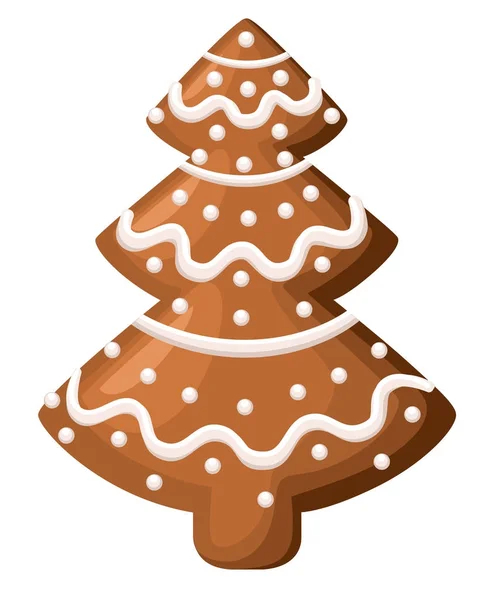 Kerst Peperkoek Xmas Boom Cookie Witte Icing Versierd Geïsoleerd Een — Stockvector