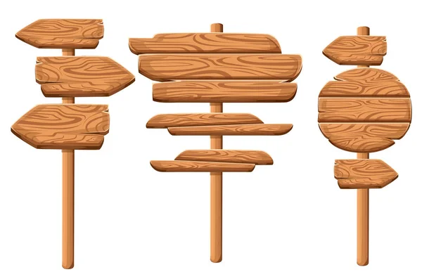 Set Von Holztafeln Cartoon Stil Holztafel Sammlungen Holzschild Alte Straßenplanken — Stockvektor