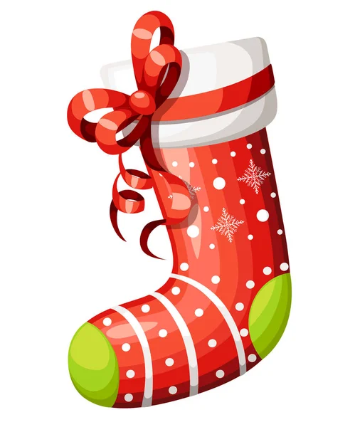 Calza Natale Vuota Con Fiocco Rosso Calzino Rosso Decorativo Con — Vettoriale Stock
