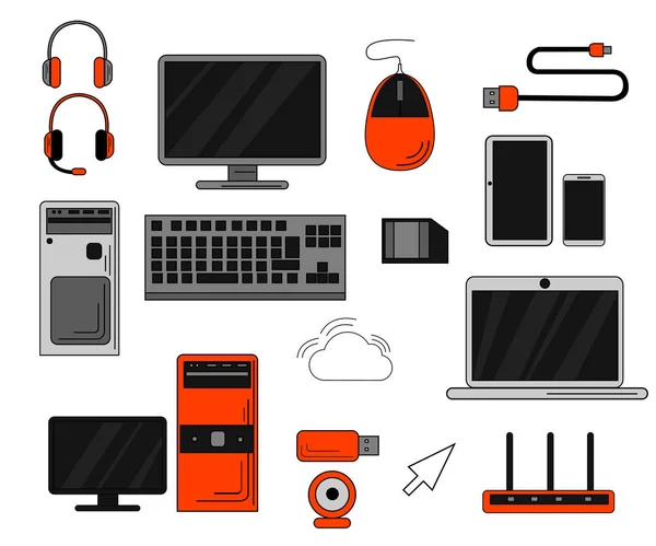 Ensemble Accessoires Informatiques Périphériques Grande Collection Accessoires Pour Ordinateur Intelligent — Image vectorielle