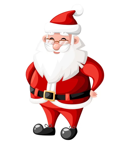 Sorrindo Desenhos Animados Natal Personagem Papai Noel Com Chapéu Vermelho — Vetor de Stock