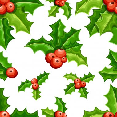 Düz ökseotu dekorasyon kümesi. Dalları ile kırmızı meyveler yeşil yaprakları. Sorunsuz Noel süs. Beyaz arka plan üzerinde izole vektör çizim. Web sitesi sayfası ve mobil uygulaması tasarım