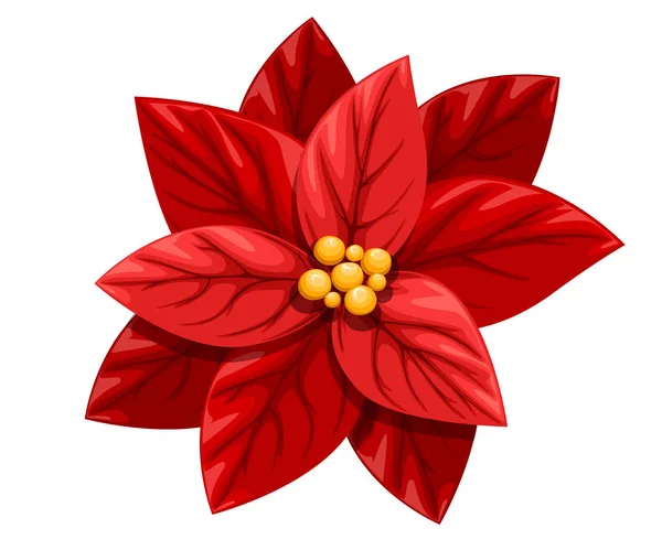 Hermosa Flor Roja Poinsettia Navidad Decoración Navidad Ornamento Vector Ilustración — Vector de stock