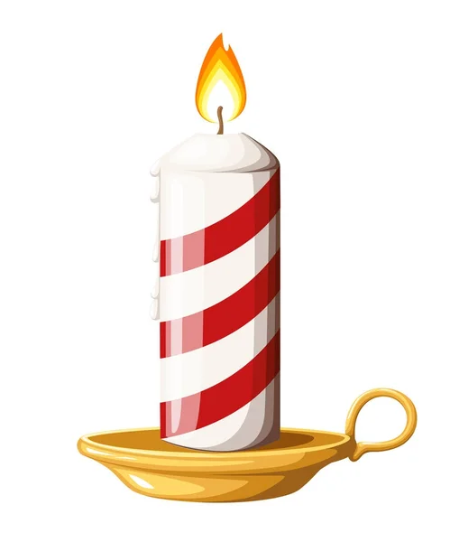 条纹红色燃烧圣诞蜡烛的烛台矢量插图隔离在白色背景网站页面和移动应用程序设计 — 图库矢量图片