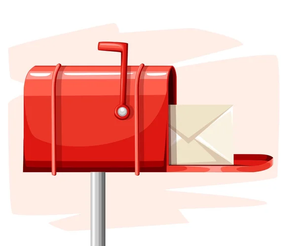 Message Boîte Aux Lettres Ouverte Rouge Avec Courrier Dans Illustration — Image vectorielle