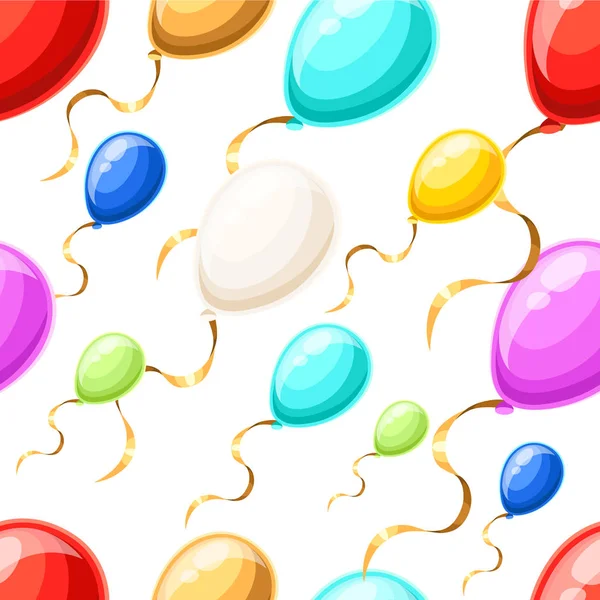 Naadloze Patroon Met Kleurrijke Ballons Met Gouden Lint Vlakke Stijl — Stockvector