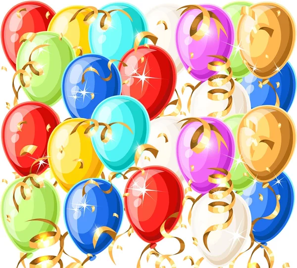 Χωρίς Ραφή Πρότυπο Πολύχρωμα Μπαλόνια Χρυσή Κορδέλα Επίπεδη Στυλ Λευκό — Διανυσματικό Αρχείο