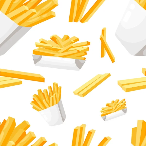 Patrón Inconsútil Papas Fritas Caja Papel Blanco Estilo Plano Fastfood — Vector de stock