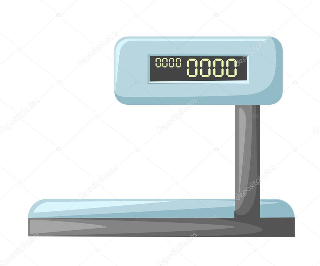 Blue digital market scale weight for food fruits and vegetables vector illustration isolated on white background website page and mobile app design.