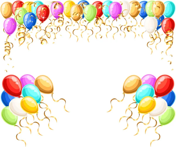 Μοτίβο Πολύχρωμα Μπαλόνια Χρυσή Κορδέλα Επίπεδη Στυλ Λευκό Φόντο Ιστοσελίδα — Διανυσματικό Αρχείο
