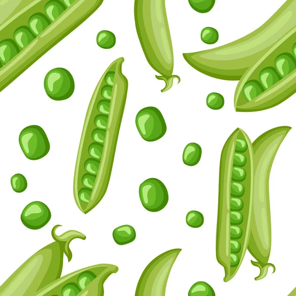 Seamless Pattern Open Close Pod Green Peas Cartoon Style Fresh — Stock Vector