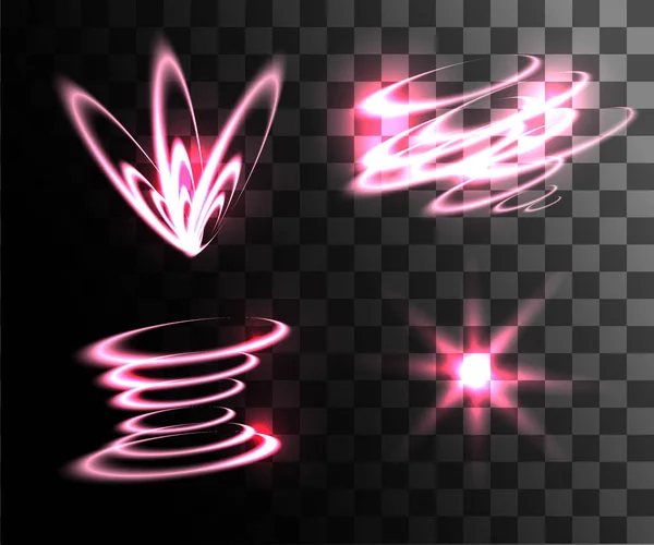 Conjunto Efectos Luz Vectorial Rosa Brillantes Anillos Luz Con Decoración — Vector de stock