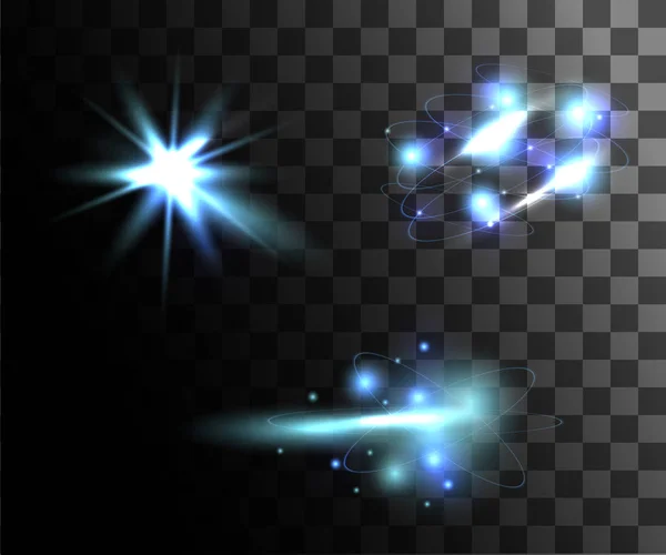 Conjunto de efectos de luz vectorial azul brillantes anillos de luz con decoración de partículas aisladas en la página web de fondo transparente y diseño de aplicaciones móviles — Vector de stock