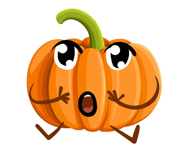 Calabaza con ojos boca hadns y piernas de dibujos animados vegetales frescos con cara sorprendida ilustración vectorial estilo de dibujos animados aislados en la página web de fondo blanco y diseño de aplicaciones móviles — Vector de stock