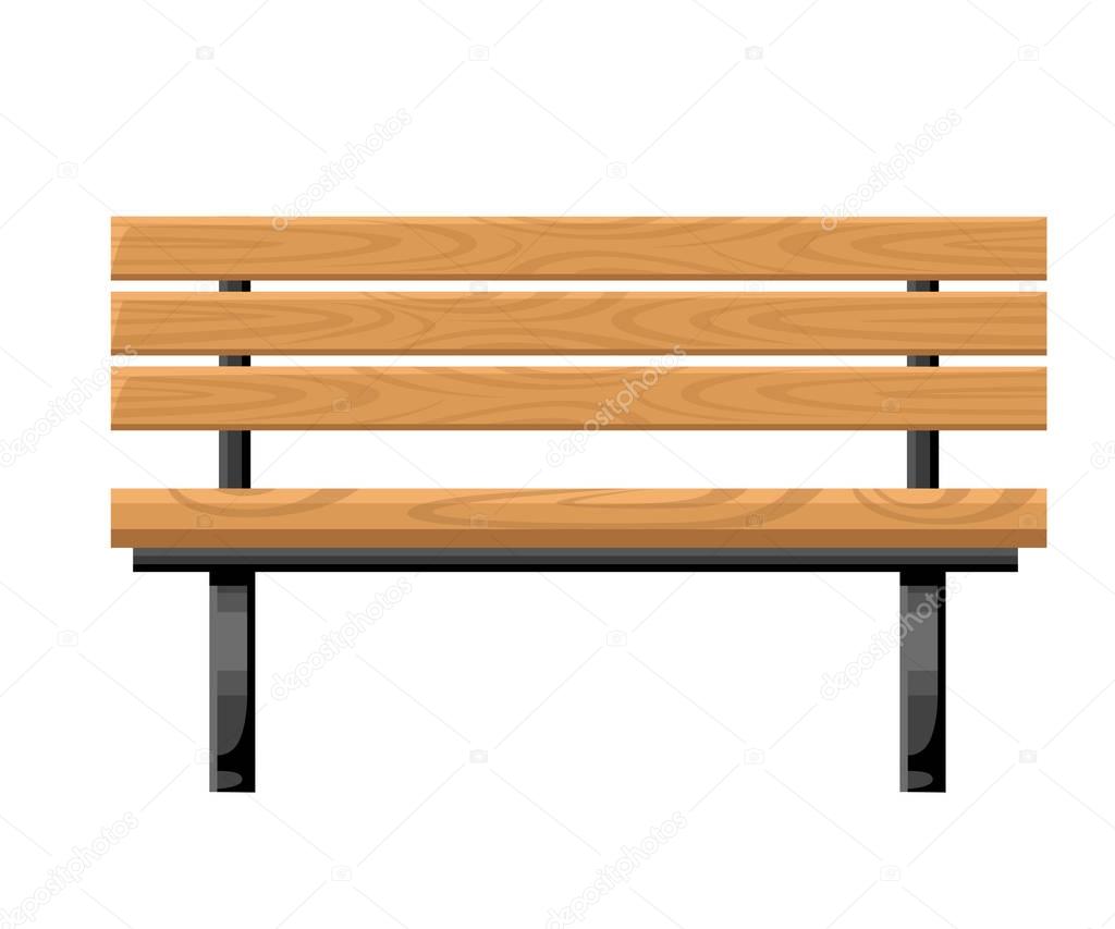 Outdoor bench metal and wood front view object for park cottage and yard vector illustration isolated on white background website page and mobile app design