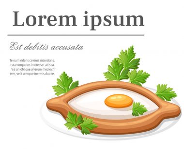 Acara khachapuri ot ile taze pişmiş düz ekmek peynir ile dolu ve çiğ yumurta yer metin web sitesi sayfası ve mobil uygulaması tasarımı ile beyaz arka plan üzerinde düz düz vektör çizim