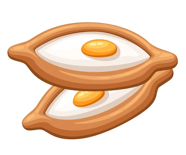 Adjarian khachapuri pain plat fraîchement cuit rempli de fromage et d'oeuf cru plat vecteur plat illustration sur fond blanc page du site Web et conception de l'application mobile — Image vectorielle