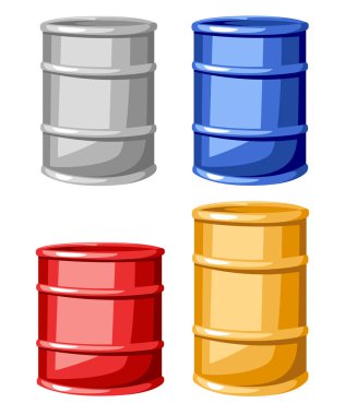 Dört çelik renk varil vektör illüstrasyon izole beyaz arka plan Web sayfası ve mobil uygulaması tasarım kümesi.