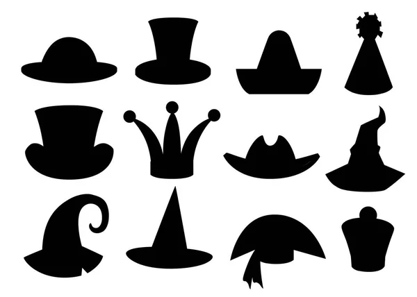 Fun Carnival Festive Collection Cute Celebration Disguise Hat Black Silhouette — Stock Vector