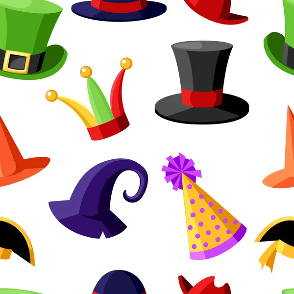 无缝模式有趣的狂欢节节日收藏可爱的庆祝和伪装帽子矢量插图白色背景网站页面和移动应用程序设计 — 图库矢量图片