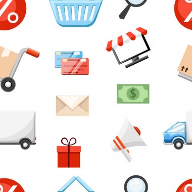Makyaj maskara tüp ve ruj vektör çizim beyaz arka plan Web sayfası ve mobil uygulaması tasarım seamless modeli.