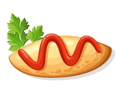 Omuraisu Japon pirinç omlet beyaz arka plan Web sayfası ve mobil uygulaması tasarım izole ot vektör çizim ile.