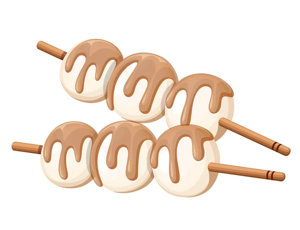 Japonês Doce Arroz Sobremesa Dango Com Unagi Molho Vetor Ilustração —  Vetores de Stock