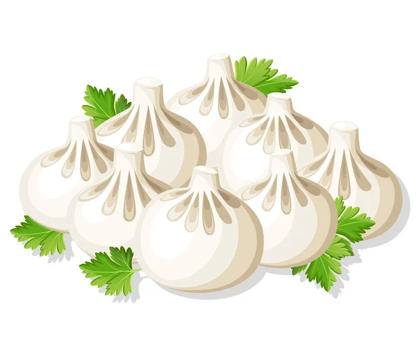 Khinkali Georgian Dumplings Herb Ector Illustration Isolated White Background Website — Stock Vector