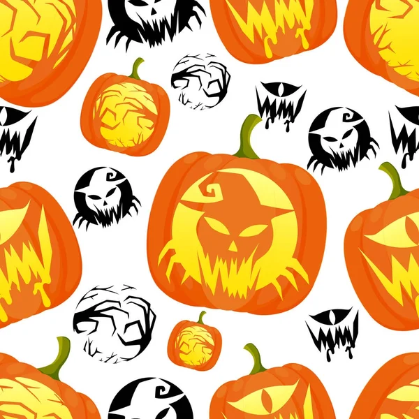 Naadloze Patroon Van Decoratieve Halloween Pompoenen Met Verschillende Ontwerp Vectorillustratie — Stockvector