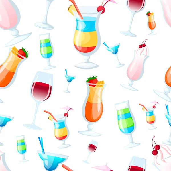 Modello Senza Soluzione Continuità Cocktail Diversi Occhiali Illustrazione Vettoriale Sulla — Vettoriale Stock