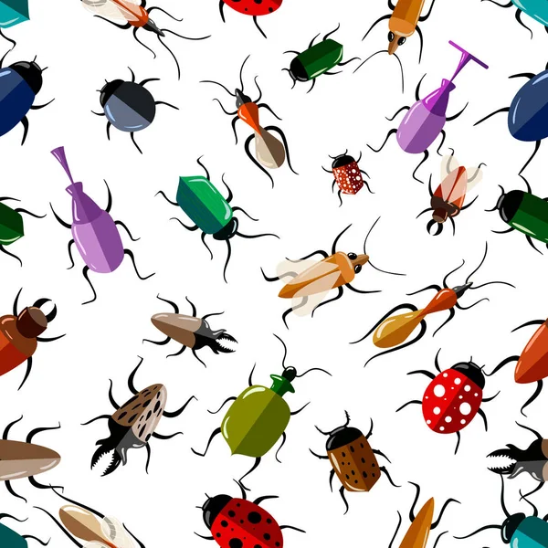 Modèle Sans Couture Illustration Vectorielle Bugs Colorés Sur Fond Blanc — Image vectorielle