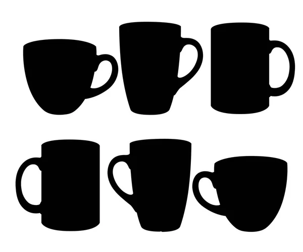 Set Tassen schwarze Silhouetten Symbole und Zeichen für Design Logo Tasse Vektor Illustration auf weißem Hintergrund — Stockvektor