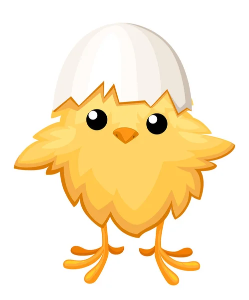 Lustige Huhn im Ei für Ostern Dekoration Cartoon-Vektor flache Cliparts gelber Vogel in einer Eierschale Vektor Illustration auf weißem Hintergrund — Stockvektor