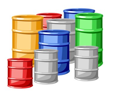 Farklı boyutlarda çelik renk varil vektör illüstrasyon izole beyaz arka plan web sitesi sayfası ve mobil uygulaması tasarım kümesi