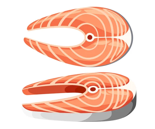 Two pieces of fresh salmon steaks vector illustration isolated on white background web site page and mobile app design — Stock Vector