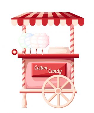 Pembe pamuk şeker sepeti kiosk seyyar portatif depolamak için festival vektör illüstrasyon izole beyaz arka plan web sitesi sayfası ve mobil uygulaması tasarım üzerinde fikir