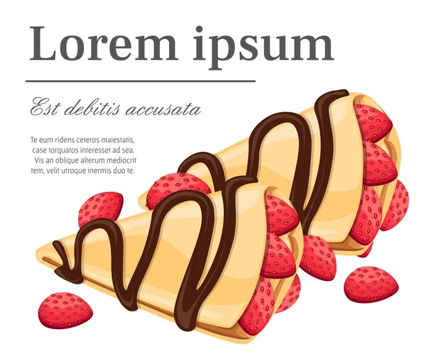 Crepe con fragola e cioccolato gustoso pancake vettoriale illustrazione luogo per il testo isolato su sfondo bianco pagina del sito web e mobile app design — Vettoriale Stock