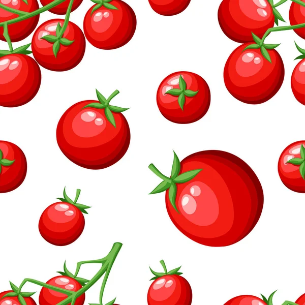 Pola mulus tomat ceri segar sayuran dari taman makanan organik Tomat merah pada vektor hijau Ilustrasi cabang terisolasi di halaman situs web latar belakang putih dan desain aplikasi bergerak - Stok Vektor