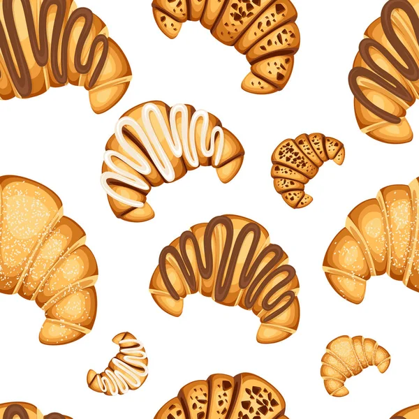 Seamless pattern of croissant with different fillings cream chocolate and sesame on top vector illustration on white background — Stock Vector