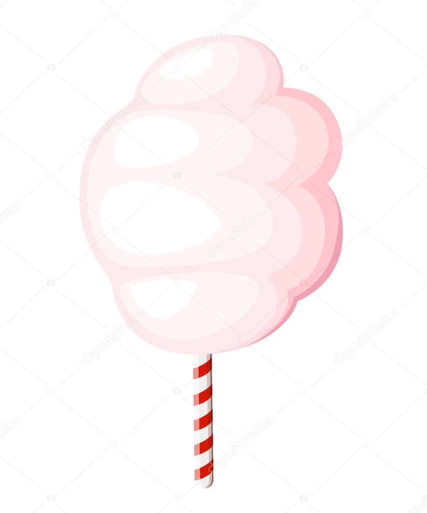 Pink cotton candy sugar cloud symbol icon dessert confection for your projects vector illustration isolated on white background web site page and mobile app design.