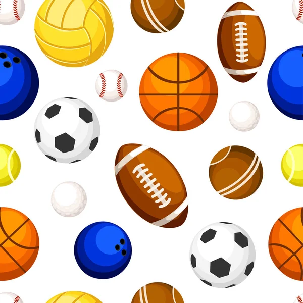 Modèle sans couture de balles de sport baseball basket-ball tennis volley-ball rugby soccer bowling vecteur illustration sur fond blanc page web et conception d'applications mobiles — Image vectorielle