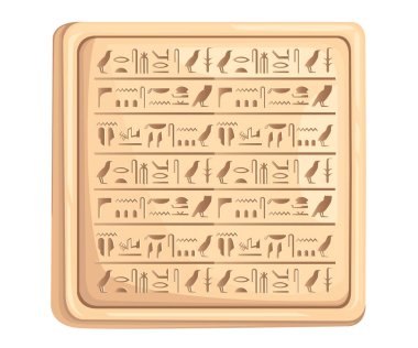 Egyptian hieroglyphics on stone plate ancient script vector illustration on white background web site page and mobile app design clipart