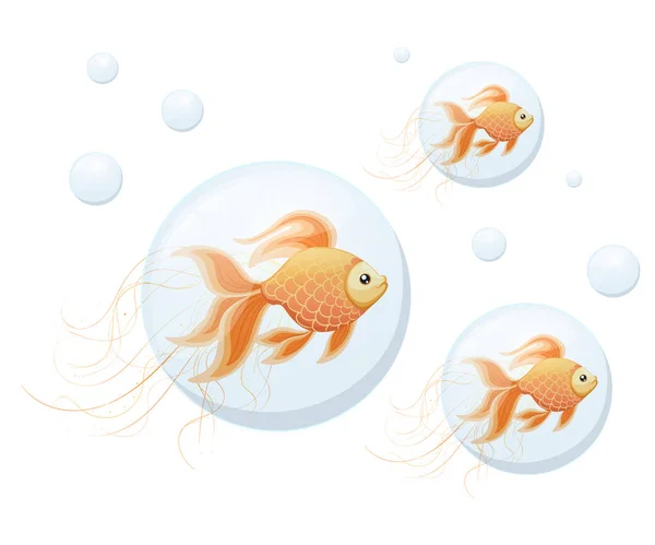 Buborékok a levegőben narancssárga aranyhal vektoros illusztráció a fehér háttér a web oldalra és mozgatható app design — Stock Vector