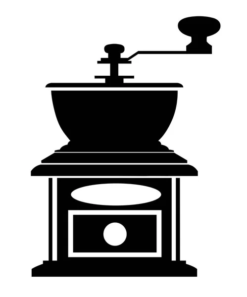 Schwarze Silhouette klassische Kaffeemühle manuelle Kaffeemühle Vektor Illustration isoliert auf weißem Hintergrund — Stockvektor