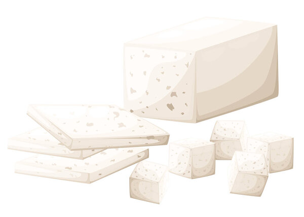 Тофу соевый соевый творог вегетарианская еда ломтики тофу векторные иллюстрации изолированы на белом фоне веб-сайта и дизайн мобильного приложения
