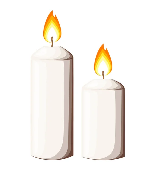 Due candele di cera bianca accese. Brilla in stile piatto. Illustrazione vettoriale isolata su sfondo bianco — Vettoriale Stock