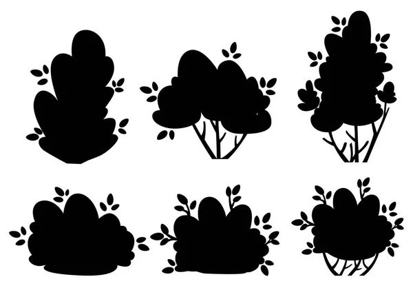 Uppsättning av silhuetter bush och trädgård träd för park stuga och gård vektorillustration isolerade på vit bakgrund webbsida och mobilappen design — Stock vektor