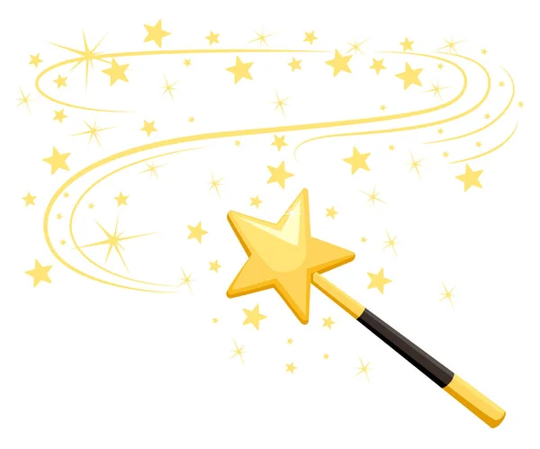 Decorative magic wand with a magic trace. Star shape magic accessory. Magical girl cartoon power. Vector illustration isolated on white background. Web site page and mobile app design — Stock Vector